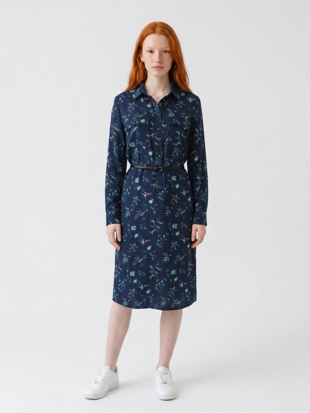 Joe fresh Navy Floral Button-Front Shirt Dress